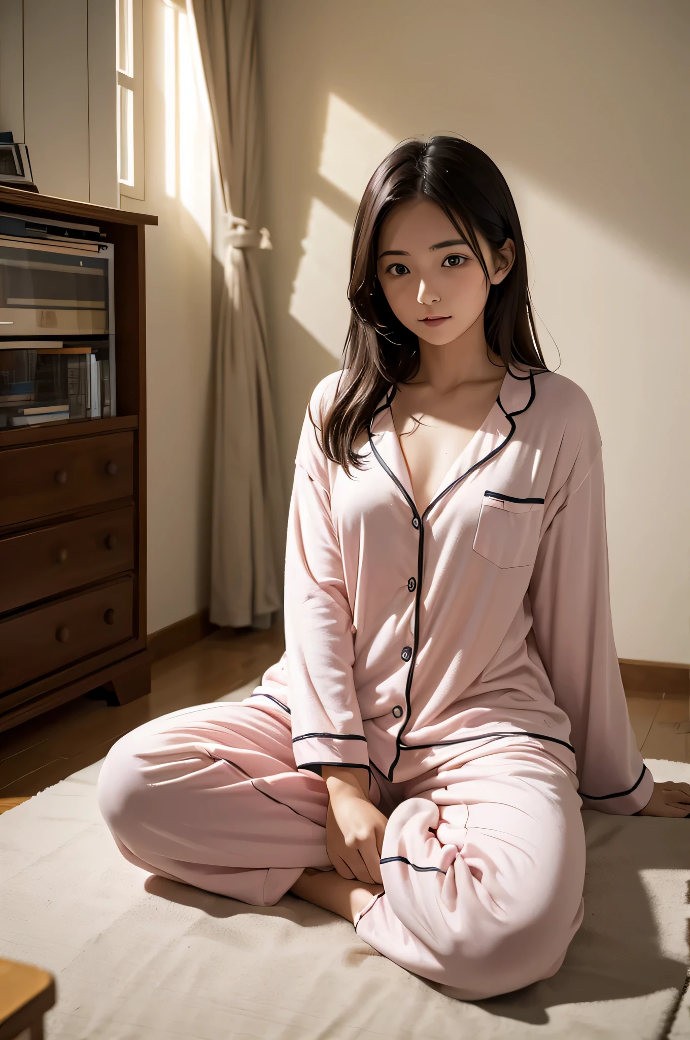 A 25-year-old female college student in pajamas is in an old room.。