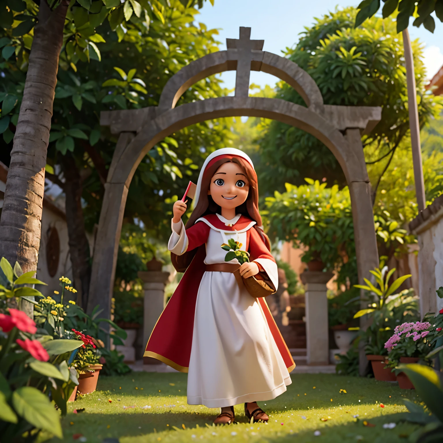 CREATE AN IMAGE WHERE JESUS APPEARS, A VIRGEM MARIA E SANTA TEREZINHA SORRINDO EM UM BELO JARDIM COMO SE TIVESSEM SENDO FOTOGRAFADOS