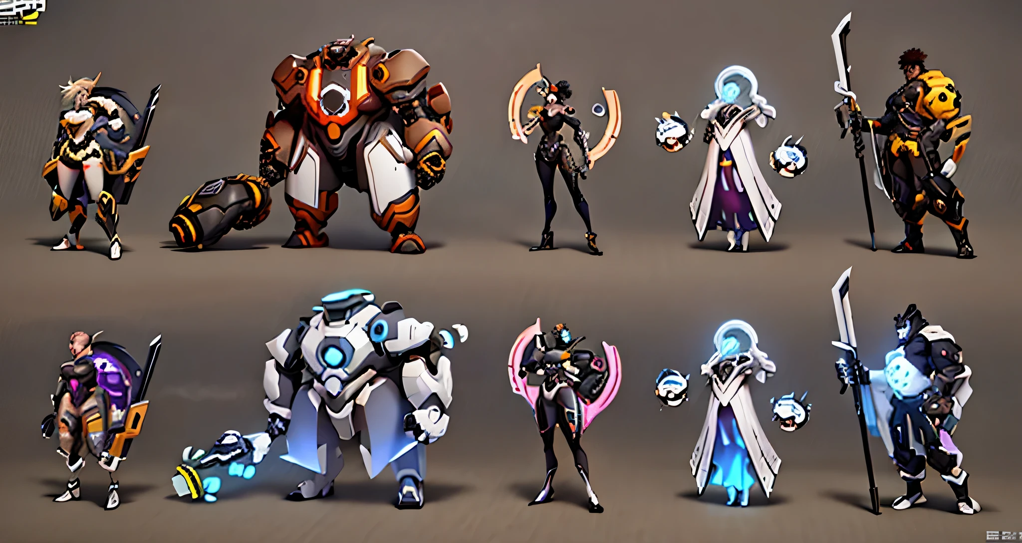 special attack,A set of close-ups of different characters in different poses,special attack, Mecha,special attack2,cyberpunk,Game character design, correct style, character concept, game character concept art, character concept探索, character concept探索s,