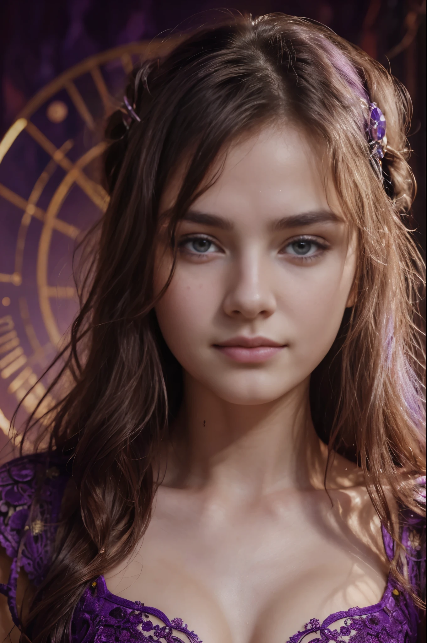 Zerg queen beautiful girl: Lanlinger is 18 years old, messy hair, painting, beautiful perfect face, Soft skin and perfect face, Added light purple and violet, Added light red, intricate details, splash screen, 8k resolution, masterpiece, cute face, Mysterious magic circle background