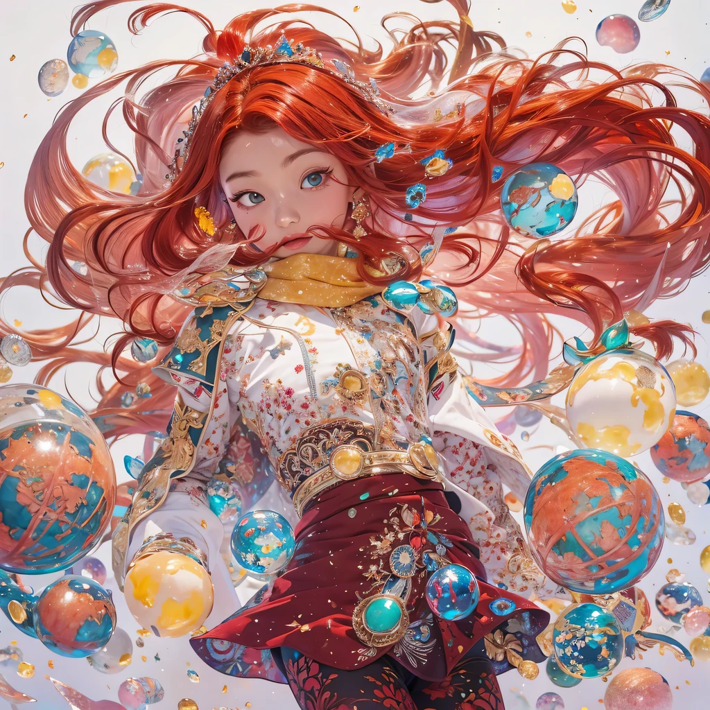 Poached egg series，red，enamel，agate，A flesh-colored world，Blood Blue Maiden 32k（masterpiece，HD，Aoyama Pond，Ultra high quality，32k）飘逸的亮red长发，blood pool，Ziddink， a color，Grumpy （After greeting）， （Linen scarf）， fighting stance， looking at the ground， Long red hair， Floating bright blue， Fire cloud gold headdress， 中国长袖金丝酒red服装， （Abstract metaverse splash：1.2）， White background，Peony flower vitality protector（realistically：1.4），bright purple hair，Smoke on the road，The background is very pure， high resolution， detail， RAW photos， Sharp Re， Nikon D850 film photo by Jefferies Lee 4 Kodak Portra 400 camera F1.6 guns, colorful, Ultra-realistic and vivid textures, dramatic lighting, Unreal Engine Art Station Trend, Sinest 800，一个有着长长的飘逸亮red头发的女孩，huge colorful bubbles