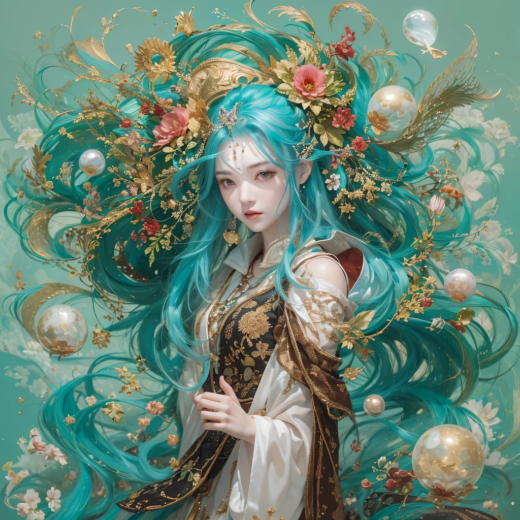 黄 blue colors,enamel,agate,A flesh-colored world,Blood Blue Maiden 32k(masterpiece,HD,Aoyama Pond,Ultra high quality,32k)long flowing bright blue hair,blood pool,Ziddink, a color,Grumpy (After greeting), (Linen scarf), fighting stance, looking at the ground, long white hair, Floating bright blue, Fire cloud gold headdress, Chinese long-sleeved gold silk burgundy garment, (Abstract metaverse splash:1.2), White background,Peony flower vitality protector(realistically:1.4),bright purple hair,Smoke on the road,The background is very pure, high resolution, detail, RAW photos, Sharp Re, Nikon D850 film photo by Jefferies Lee 4 Kodak Portra 400 camera F1.6 guns, colorful, Ultra-realistic and vivid textures, dramatic lighting, Unreal Engine Art Station Trend, Sinest 800,一个有着long flowing bright blue hair的女孩,huge colorful bubbles