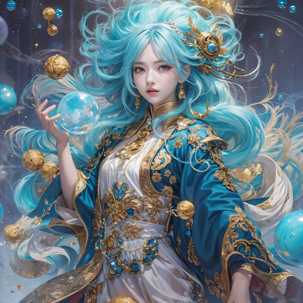 黄 blue colors,enamel,agate,A flesh-colored world,Blood Blue Girl 32K(masterpiece,HD,Aoyama Pond,super high quality,32k)long flowing bright blue hair,blood pool,we disagree, a color,Grumpy (After saying hello), (Linen scarf), Combat stance, looking at the ground, long white hair, Floating bright blue, Fire cloud gold headdress, Chinese long-sleeved gold silk burgundy garment, (Abstract metaverse splash:1.2), White background,Peony flower vitality protector(realistically:1.4),bright purple hair,Smoke on the road,The background is very pure, high resolution, detail, original photo, Sharp Re, Nikon D850 film photo by Jefferies Lee 4 Kodak Portra 400 camera F1.6 guns, rich and colorful, Super real、Vivid texture, dramatic lighting, Unreal Engine Art Station Trend, Silicon Nest 800,一个有着long flowing bright blue hair的女孩,huge rich and colorful bubbles