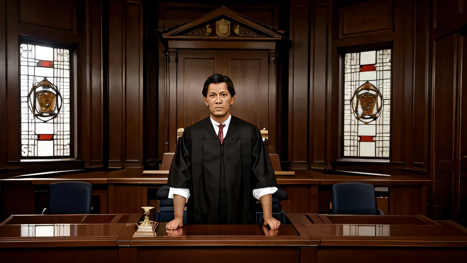TRIBUNAL TRIBUNAL, EN LA ESCENA HAY UN JUEZ UN POCO ASUSTADO