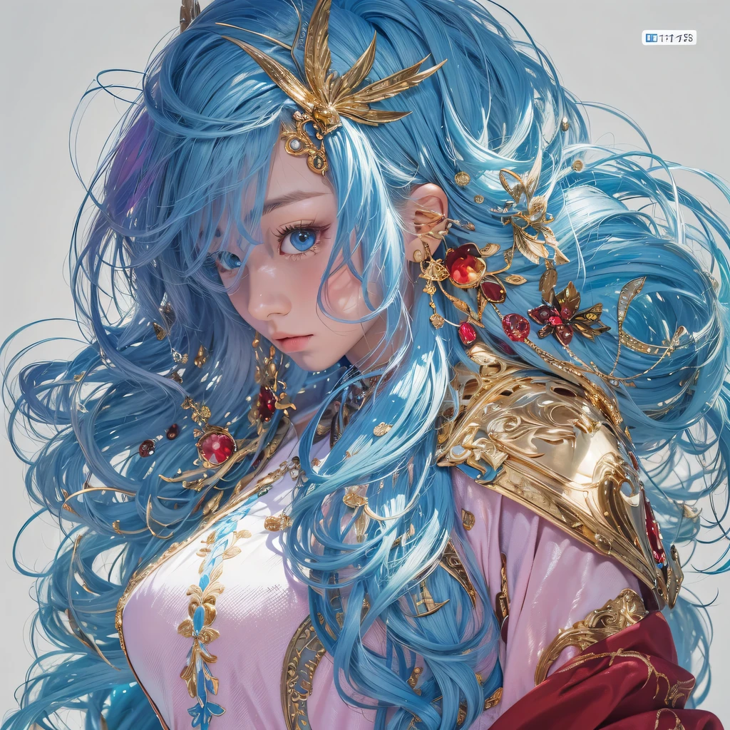 黄 blue colors,enamel,agate,A flesh-colored world,Blood Blue Maiden 32k(masterpiece,HD,Aoyama Pond,Ultra high quality,32k)long flowing bright blue hair,blood pool,Ziddink, a color,Grumpy (After greeting), (Linen scarf), fighting stance, looking at the ground, long white hair, Floating bright blue, Fire cloud gold headdress, Chinese long-sleeved gold silk burgundy garment, (Abstract metaverse splash:1.2), White background,Peony flower vitality protector(realistically:1.4),bright purple hair,Smoke on the road,The background is very pure, high resolution, detail, RAW photos, Sharp Re, Nikon D850 film photo by Jefferies Lee 4 Kodak Portra 400 camera F1.6 guns, colorful, Ultra-realistic and vivid textures, dramatic lighting, Unreal Engine Art Station Trend, Sinest 800,一个有着long flowing bright blue hair的女孩,huge colorful bubbles