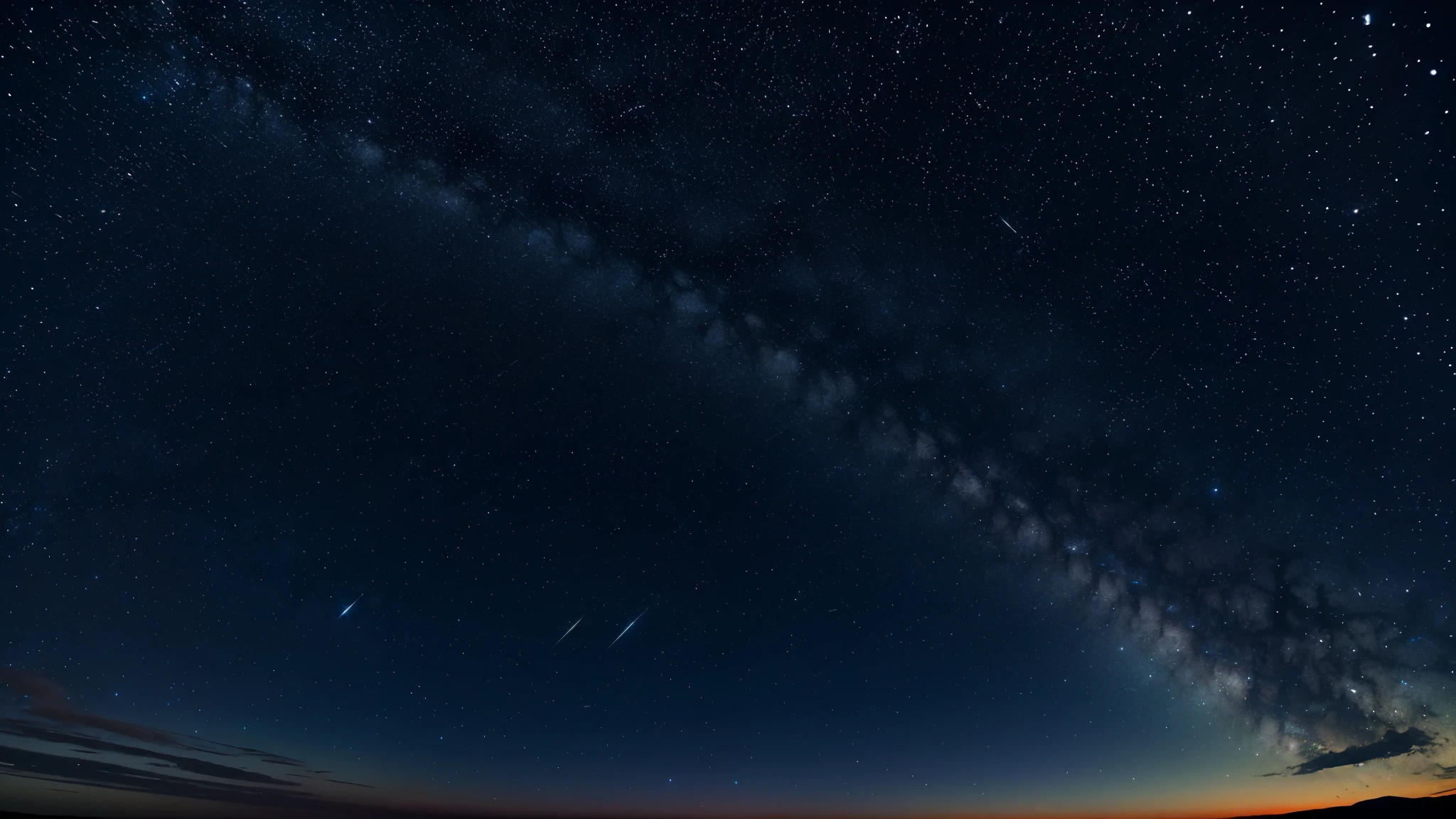 Star-studded night sky, creating a symphony of hues and tones, aquamarine, turquoise, white, beige, vivid orange, pale blue, and soft cyan colour scheme, wide-angle, large fov.