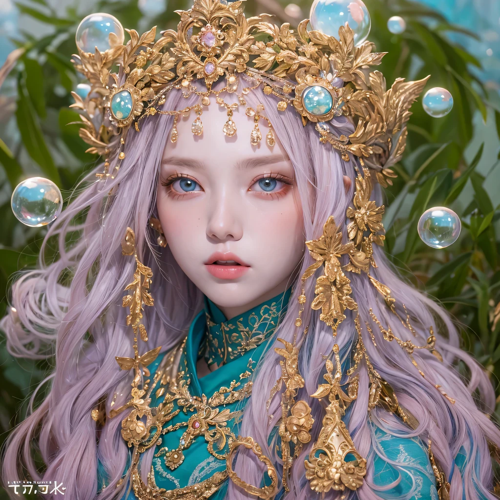 黄 blue colors,enamel,agate,A flesh-colored world,Blood Blue Maiden 32k(masterpiece,HD,Aoyama Pond,Ultra high quality,32k)long flowing bright blue hair,blood pool,Ziddink, a color,Grumpy (After greeting), (Linen scarf), fighting stance, looking at the ground, long white hair, Floating bright blue, Fire cloud gold headdress, Chinese long-sleeved gold silk burgundy garment, (Abstract metaverse splash:1.2), White background,Peony flower vitality protector(realistically:1.4),bright purple hair,Smoke on the road,The background is very pure, high resolution, detail, RAW photos, Sharp Re, Nikon D850 film photo by Jefferies Lee 4 Kodak Portra 400 camera F1.6 guns, colorful, Ultra-realistic and vivid textures, dramatic lighting, Unreal Engine Art Station Trend, Sinest 800,一个有着long flowing bright blue hair的女孩,huge colorful bubbles