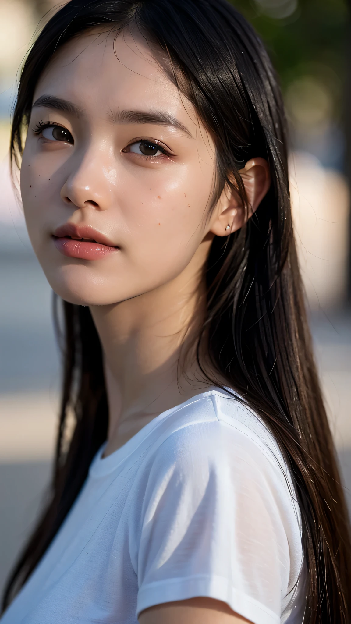 dressed, (photo realistic:1.4), (hyper realistic:1.4), (realistic:1.3), (smoother lighting:1.05), (Improve the quality of movie lighting:0.9), 32K, 1 girl,20 year old girl, realistic lighting, Backlight, light shines on your face, ray tracing, (bright light:1.2), (Improvement of quality:1.4), (Highest quality realistic textured skin:1.4), fine eyes, detailed face, high quality eyes, (tired, sleepy and satisfied:0.0), close up of face, T-shirt, (Enhances the mood of your body line:1.1), (Enhances the beauty of skin texture:1.1)
information