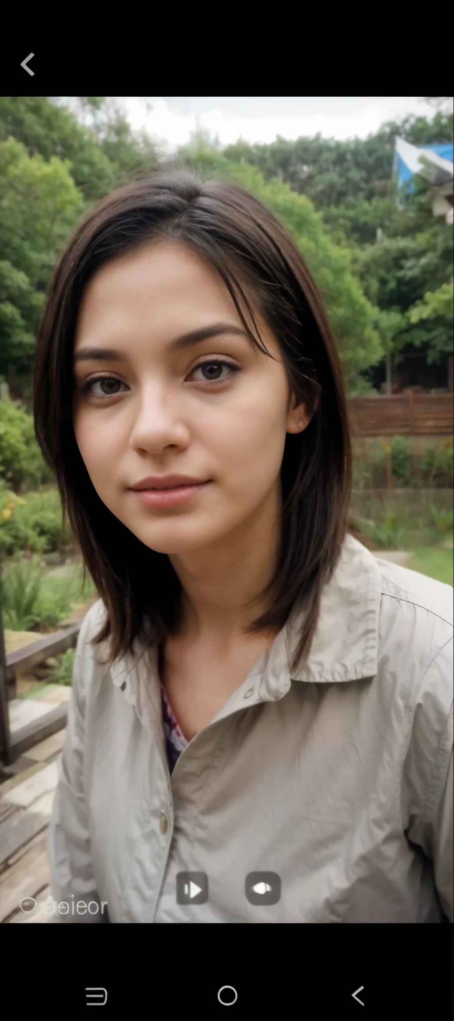A girl, turn this image into realistic, the face should be exactly the same with reference image, black hair, 