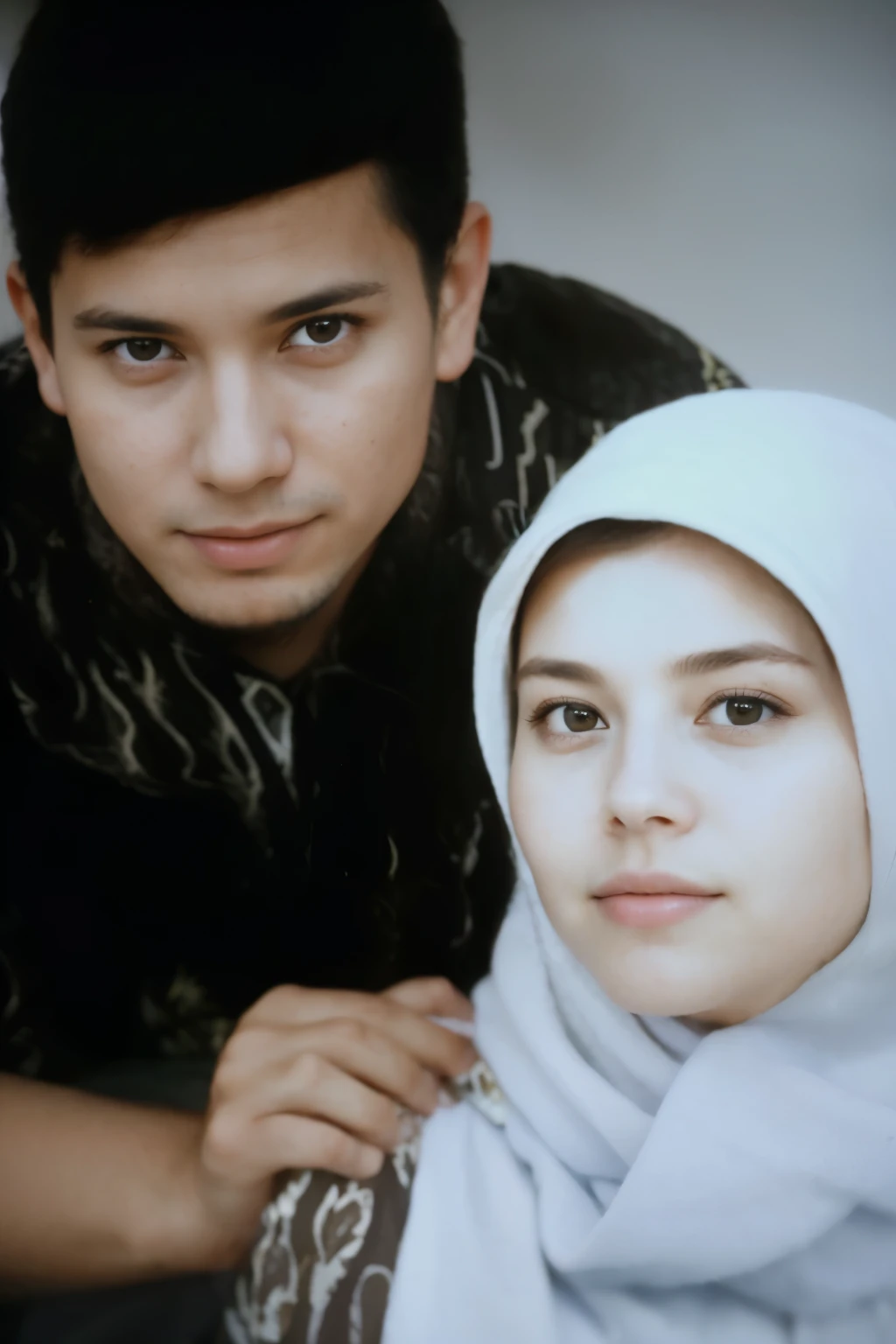 there is a man and a woman that are posing for a picture, close up potrait, couple portrait, couple, couples portrait, protrait, potrait, lovely couple, full protrait, photo portrait, colored photo, couple pose, dramatic portraiture of namenlos, casual photography, portrait of two people, happy couple, old picture, semi realism