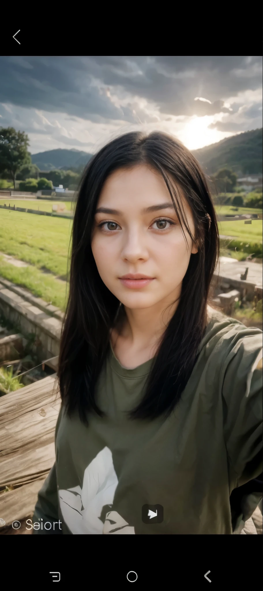A girl, turn this image into realistic, the face should be exactly the same with reference image, black hair,