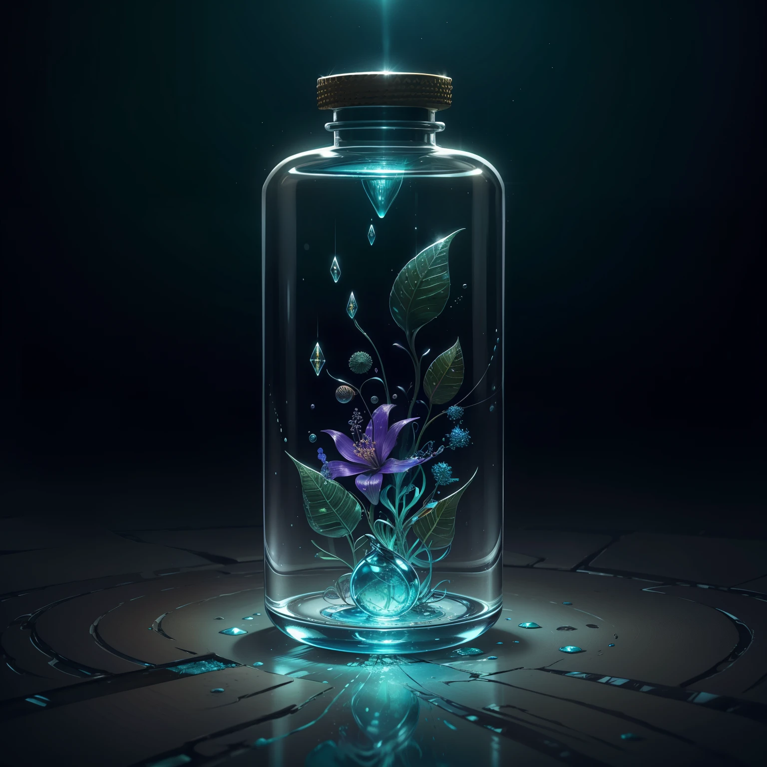 In the center of the scene, a mesmerizing vial crafted with meticulous detail by the skilled hands of Ferdinand Knab and Martha Diamond comes to life. The vial is encrusted with intricate textures, reflecting the masterful blend of their digital graphics art. A thick, glossy layer of slime oozes out, catching the light in a shimmering display of iridescence.

The vial is not still, however, as splashes of slime and bubbles burst forth, creating a mesmerizing ripple effect that captivates the eye. The vibrant, bioluminescent colors of the substance contrast starkly against the dark background