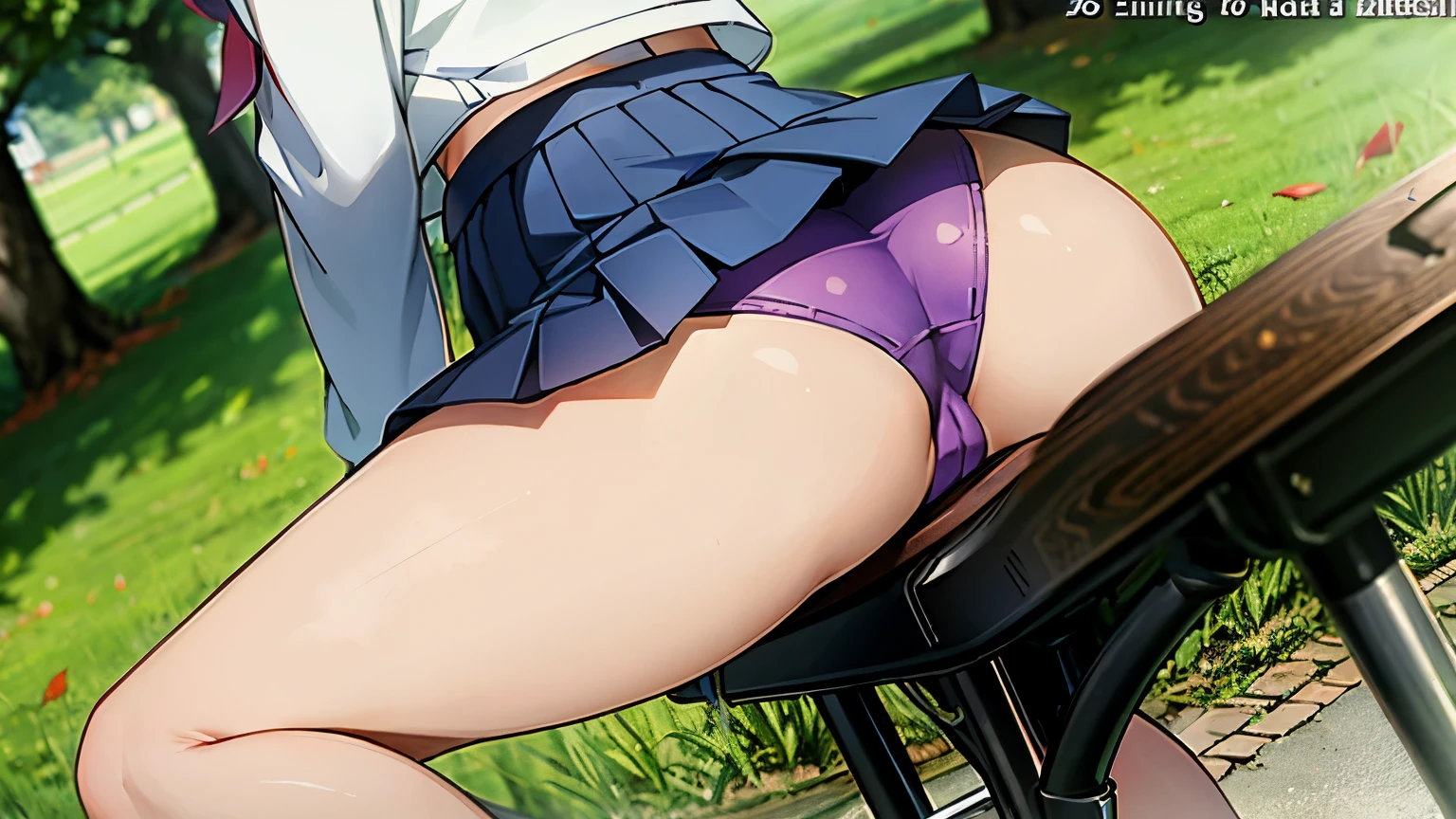 masterpiece, highest quality, High resolution, eruchitanda,school uniform, pleated skirt,,{{{Girl straddling a bike saddle cushion}}}, mini skirt,big breasts,,NSFW,Very embarrassing panic smile, (((The wind flipped my skirt and exposed my pussy.........................)))、touch your butt with both hands,{{{pink floral lace panties}}}、,(((pubic hair))),