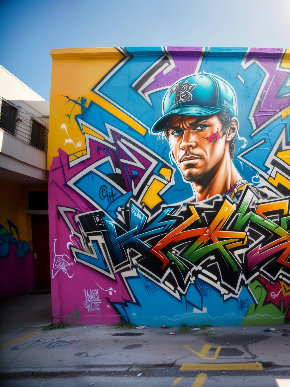 Graffiti Comics，Graffiti painting, street art, 8k wallpaper extremely detailed CG unit, 8k landscape, artwork, masterpiece, best quality, amazing light brush strokes, of a woman in graffiti style on a white wall with vibrant colors.