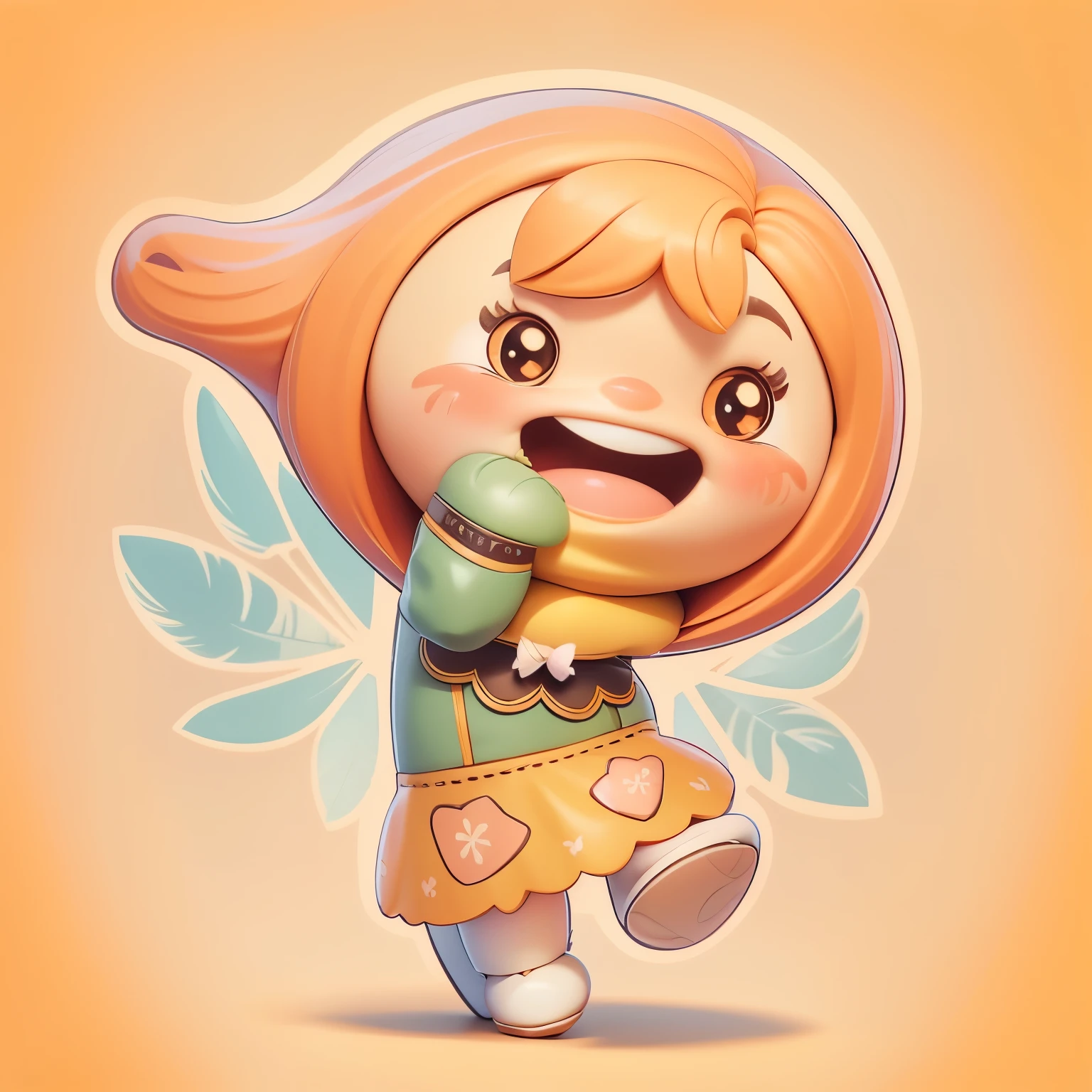 Create a series of fairy tale themed chibi style dolls, Each with tons of detail and 8K resolution. All dolls should follow the same solid color background pattern and be complete within the image, exhibit (Full body female love, including feathers: 1.5)

Fairy dolls: call her bella. Her hair must be orange、Orange short hair。. your eyes should be big and bright, (three-dimensional full eyes：1.2），long eyelashes and rosy cheeks. long wings, Open and bright. Bella must wear an exquisite suspender skirt, Printed details and flared skirt. floral details. University Teachers&#39;Don&#39;t forget the details, Colorful details and charming decor, Bonito Advanced Certificate, Hair texture and details, Rupas, Each doll comes with cute accessories, Make them more cute and charming.