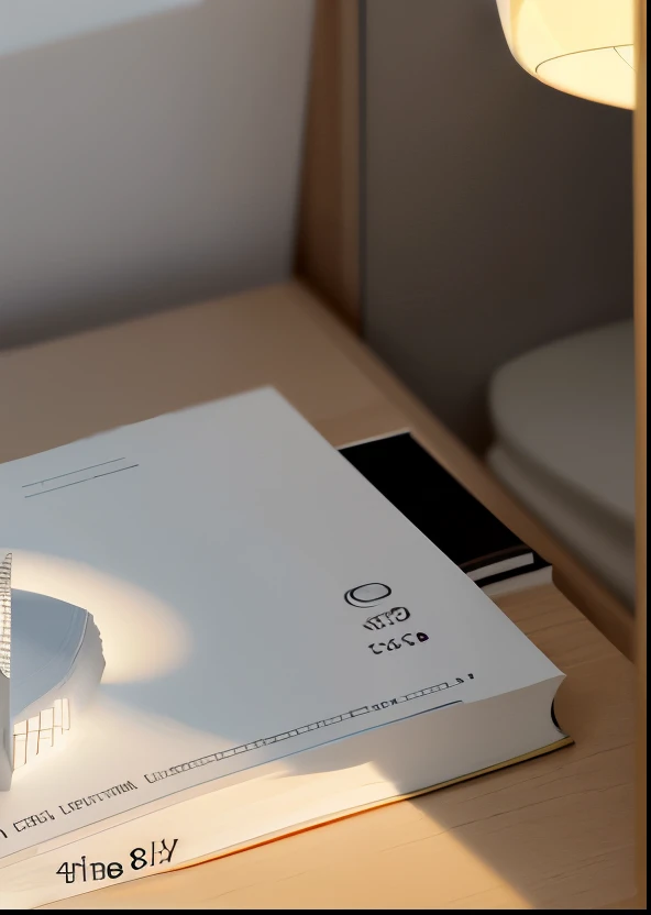 There is a book on the bedside table,there is a light on it, Smooth curvature design, detail, 关闭detail, 深度detail, Hyper-realistic rendering, detail渲染, 逼真的detail, detail精致流畅, Detailed architectural visualization renderings, High quality rendering, Smooth tiny details, Hyper-realistic renderinging, 床头柜和床 细腻的纹理detail, exquisite furniture