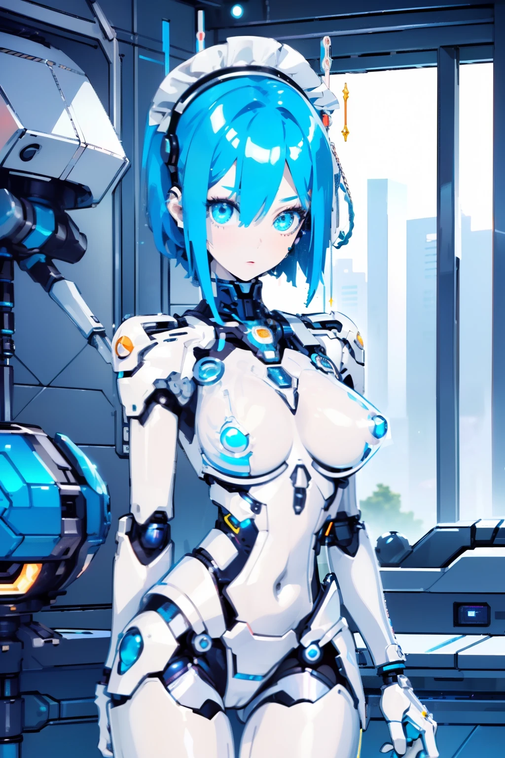 (quality)), ((masterpiece)), Recommended results、puffy nipples、(see through:1.5)、straighten your back、abdominal muscles、huge bust、angle to floor:1.2、Low photographic angle、Hair loss on crotch，Hatsune Miku，(cyborg girl),(cyborg girl:1.5),maid android,((1 girl)),((mechanical  girl with extremely charming and beautiful pale nipples blue hair)),big breasts:1.4),Breast sagging,(((pale nipples blue bob hair:1.35,Colored inner hair,short hair,ear breathing))),(((toy doll))),((pale nipples white skin,toy doll joints:1.5,Manipulator:1.5)),((silver armor dress,Tesla Coil)),((maid mechanical toy doll:1.5,body:1.5,metal skin,ball joint,cyborg:1.5, Component:1.5,:1.5,Mechanical joint: 1.4,mechanical limbs)),(((pale nipples_blue_Eye:1.3))),复杂的 Eye,beautiful detailed Eye,symmetrical Eye,((fat)),(((skin shiny:1.5,bright skin: 1.5,skin shiny,very skin shiny,shining body,plastic glitter skin,exaggerated skin shiny,glowing skin,wet legs))),(lower abdomen,Yao Liu,wide hips,detailed body,(Detailed face)),charming,debauchery,Tempting,,((national foundation)),maid headdress),only_Shoulder,Delicate metal decoration,hat,(maid),sleeveless,mini skirt,boots,_face,Perfect facial details,lifelike的脸,lifelike,analog style,((complex details)),(((realism))),