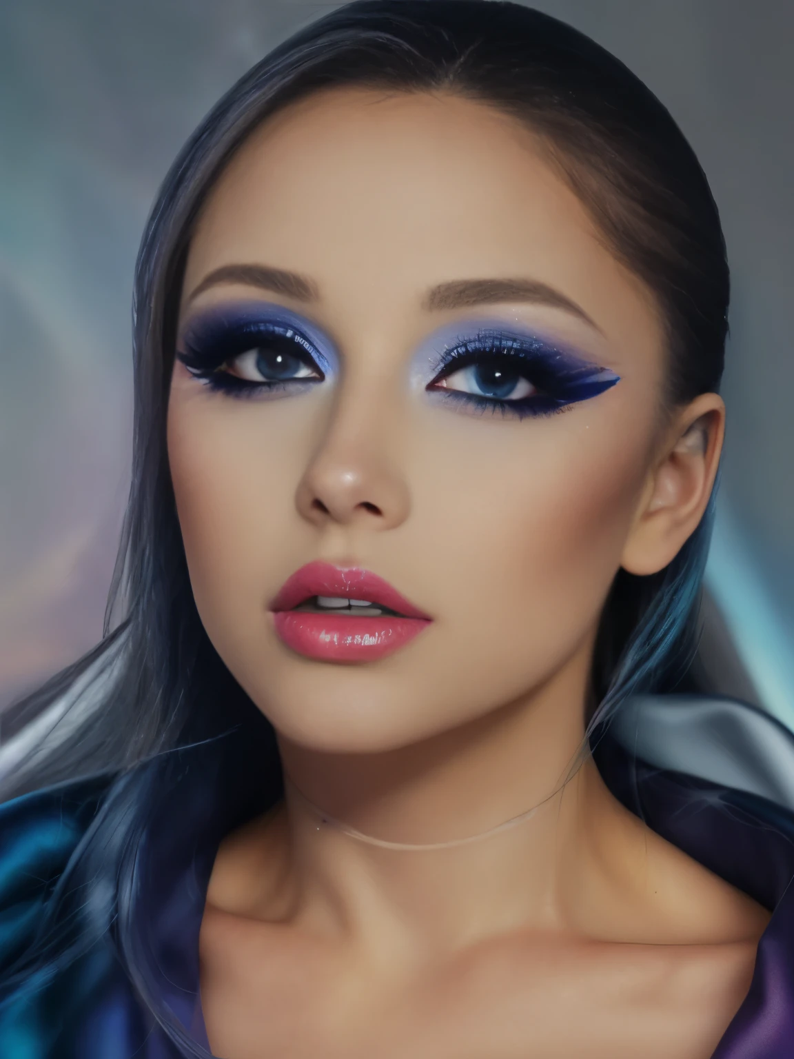 gquality, 1girl, makeup, eyelashes, blue eye