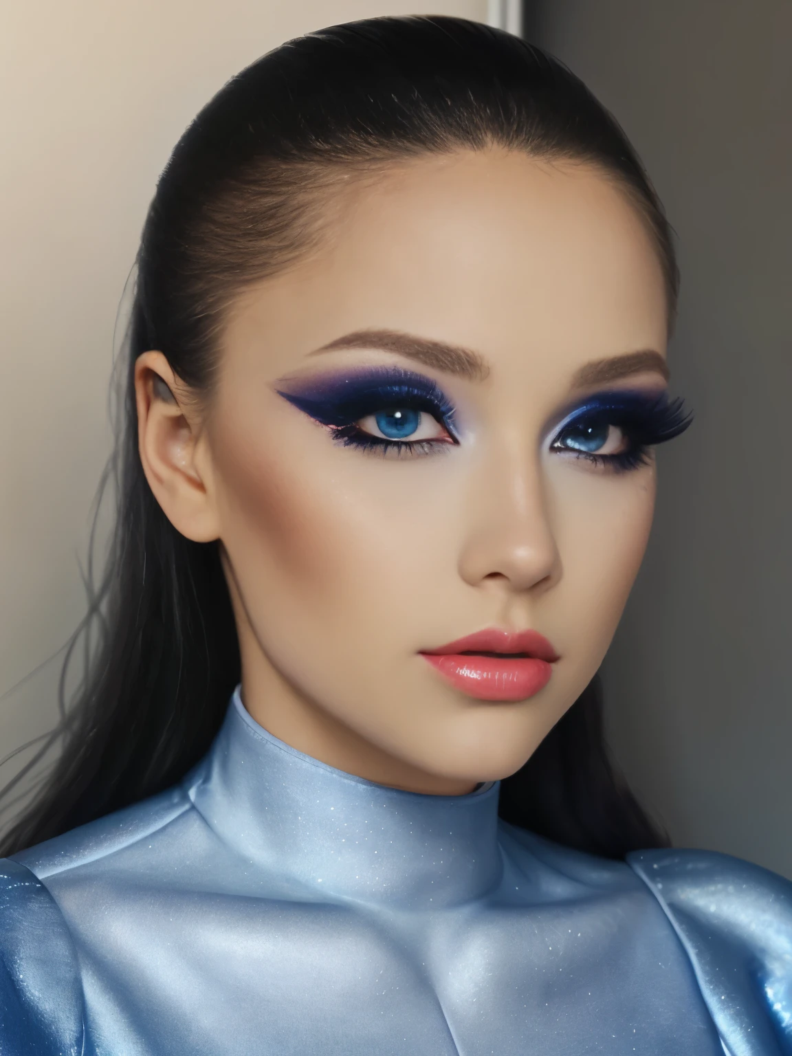 gquality, 1girl, makeup, eyelashes, blue eye