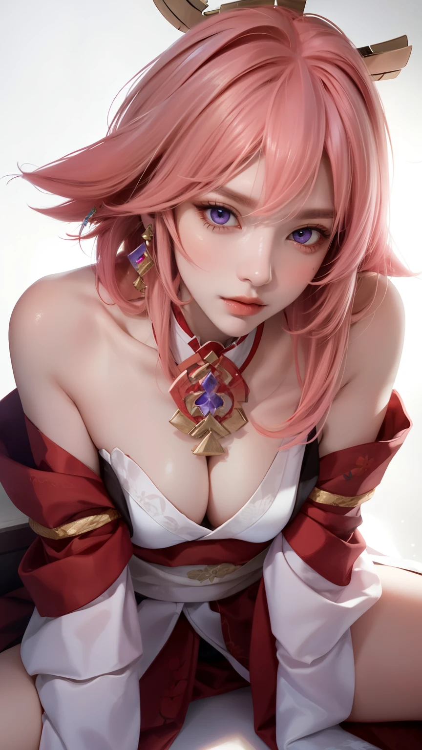 (original photo, best quality), (actual, photo-actual:1.3),pink hair,best quality,highly detailed,masterpiece,ultra-detailed,illustration,1 girl,superior_Body,dynamic angle,world masterpiece theater,messy_long_hair,best quality,extremely detailed CG unity 8k wallpaper,ink,Astonishing,light,lens_flare, Dunhuang_style,(((masterpiece))), (portrait), 24 years old, kimono, blush, purple hair, red headdress，purple eyes，diffuse light, Dynamic shadows, sharp focus, actual, detailed, high resolution, Ridiculous, White background, photoactual, lifelike, gender, penetrate, , Cat, crotch, naked, only, clitoris, vulva, spread legs, Thigh focus