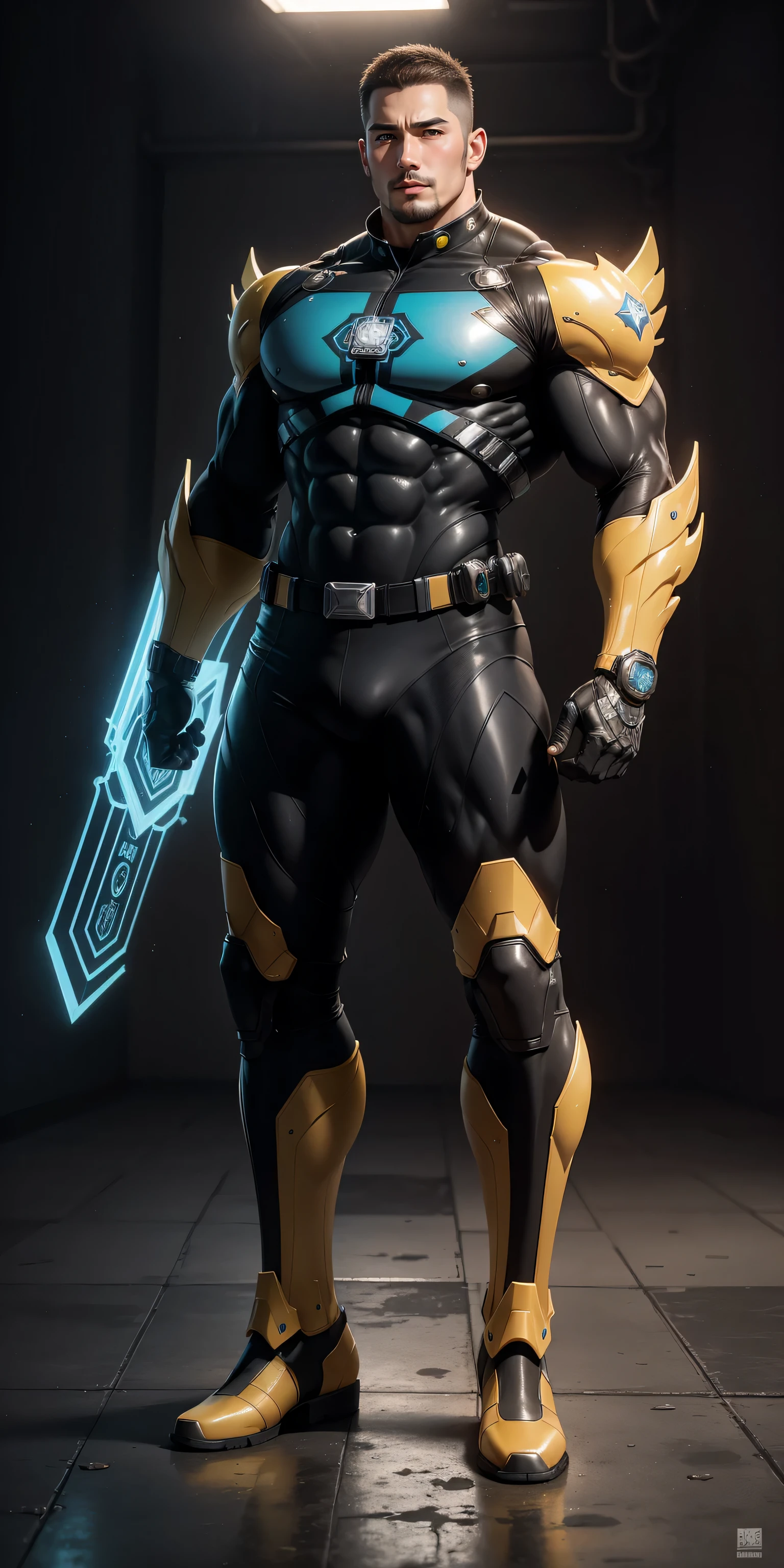 Tall giant muscular police officer,Yellow-gray honeycomb network pattern nano mecha,Super Giant Aurora Mechanical Wing,character concept(Resident Evil - chris redfield,chris redfield)senior police officer,small grid texture,regular symmetrical texture pattern,sad expression,Deep and charming eyes,Emerald Eyes Hero,heroic male pose,高大burly,muscular!Charming leg muscles,High, burly, Heqiang, Super gain and cool, high resolution committee, Yellow gray ultra-thin nano mechanical boots for big feet,Charming strong man,The bright sunshine is shining on you,matte particles,shiny texture