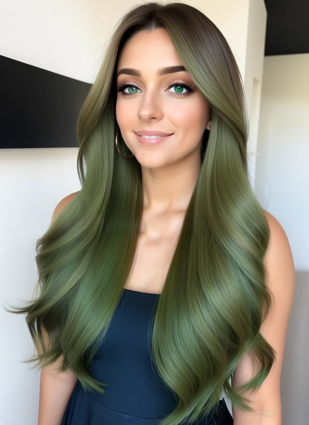 whaite hair，de pele branca，animesque，Upper body body, green eyes