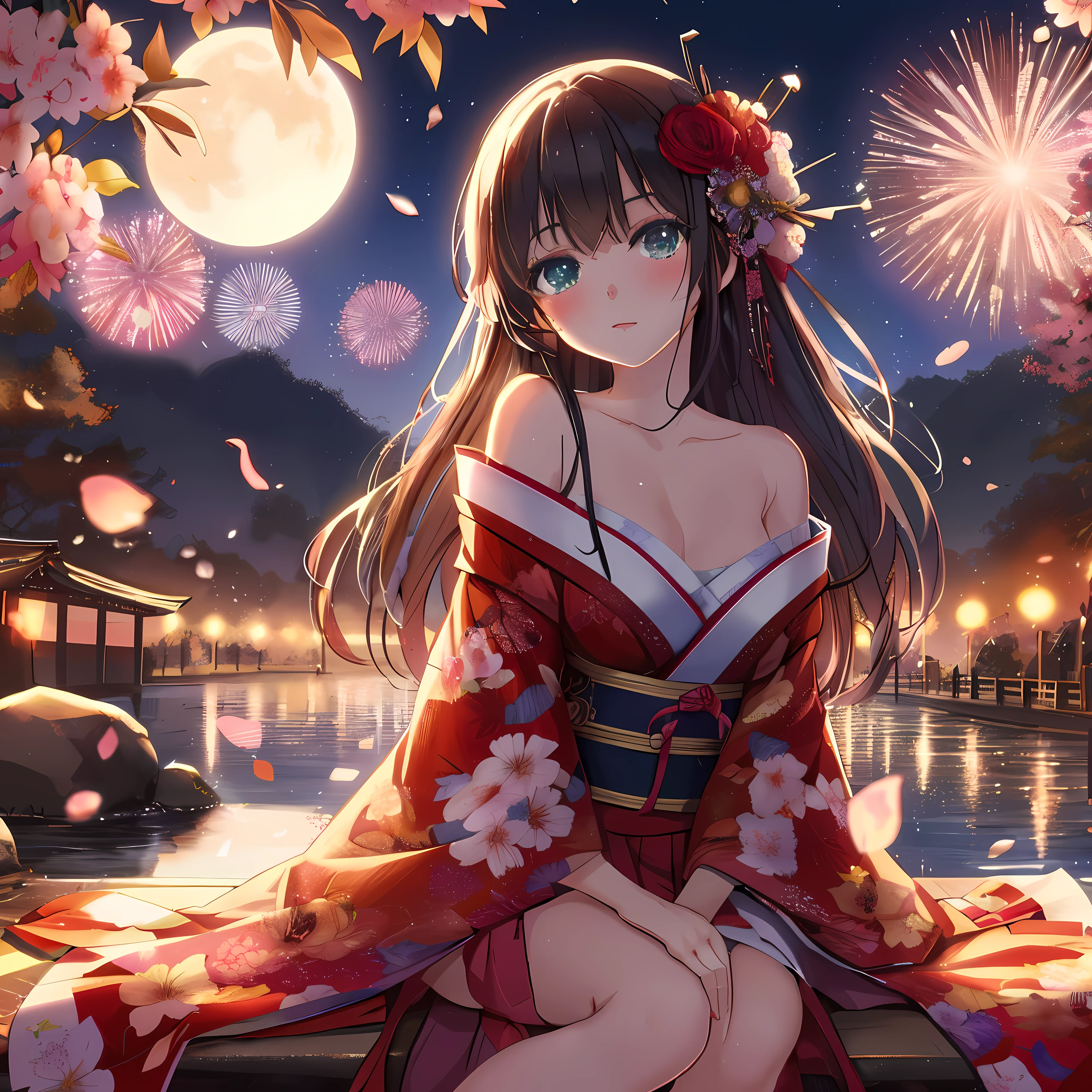 Anime girl with flowers in her hair sitting on a bench, anime style 4k, Beautiful anime girl, night nucleus, Beautiful anime, 4k anime wallpaper, anime wallpaper 4k, anime wallpaper 4k, Anime Art Wallpaper 4k, Anime Art Wallpaper 4k, Beautiful anime woman, Animation Art Wallpaper 8k, Cute anime waifu wearing nice clothes