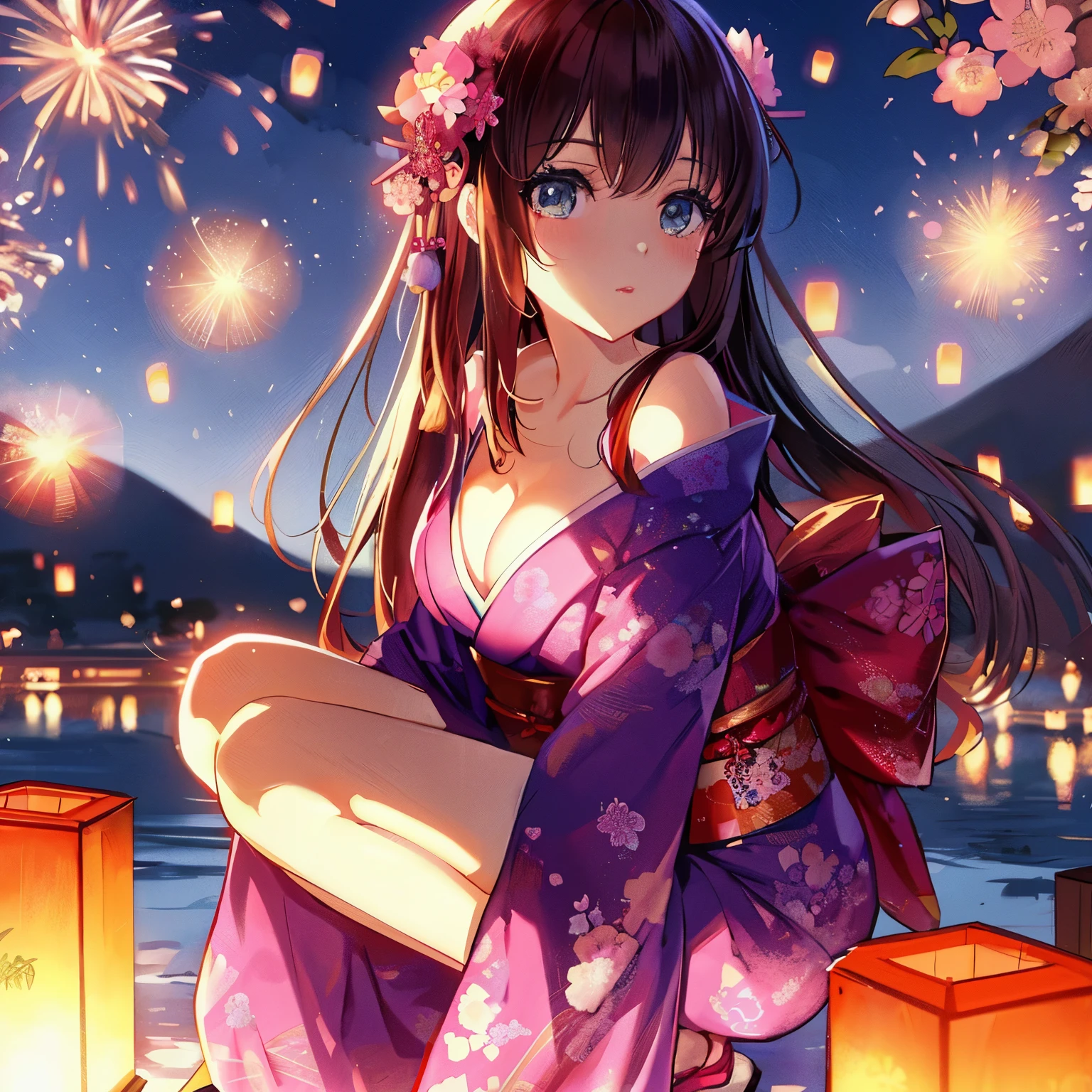 Wearing a kimono、Anime girl with lantern on background, anime style 4k, 4kanime wallpaper, anime wallpaper, anime wallpaper4K, anime wallpaper4k, hd anime wallpaper, Beautiful anime girl, Beautiful anime, night nucleus, Anime Art Wallpaper 4k, anime art wallpaper 4k, 4k comic wallpaper, anime art wallpaper 8k