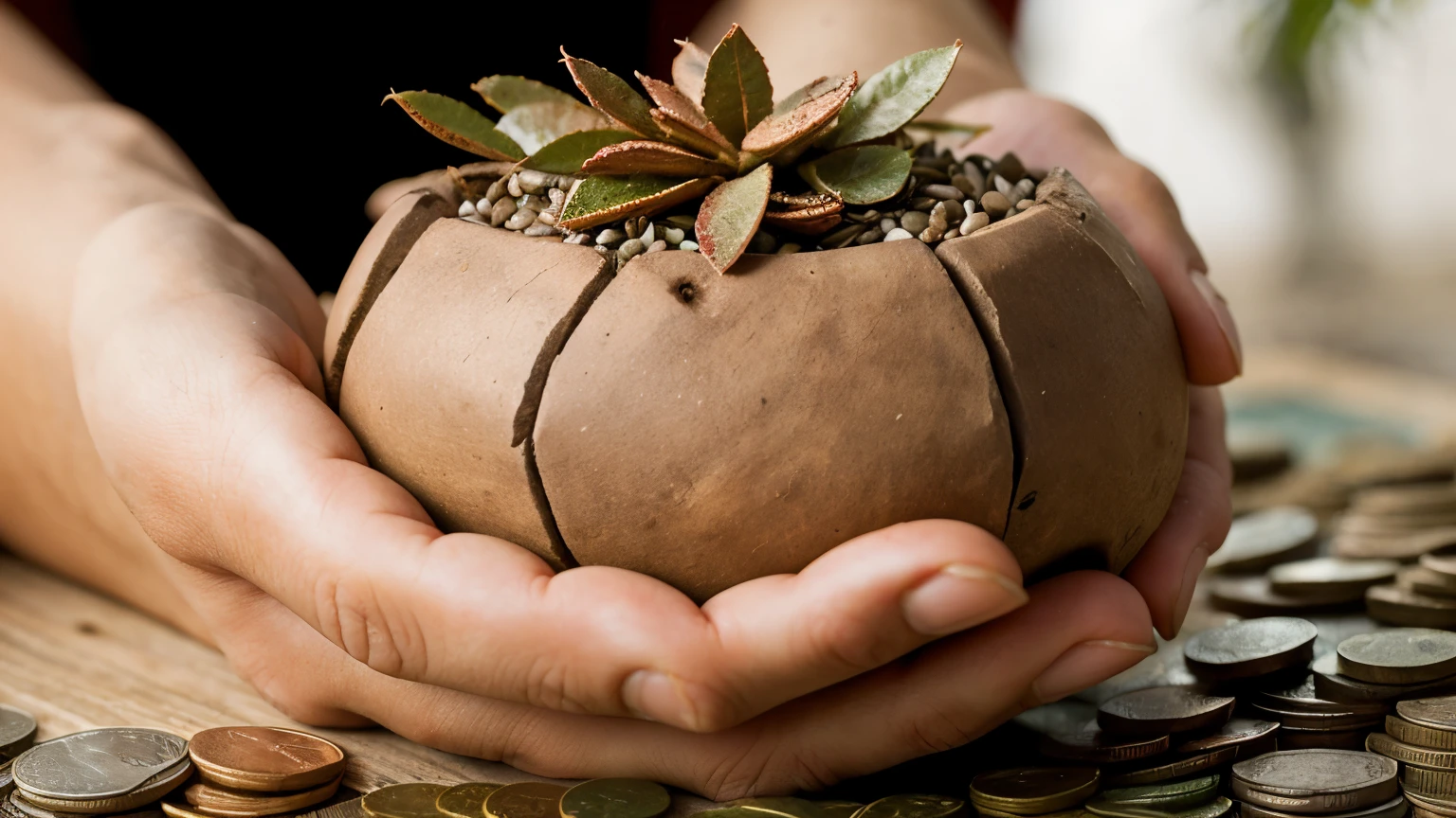 A gnarled, weathered hand clutches a seed, which slowly transforms into a blooming money tree. This symbolic image evokes questions about hard work, patience, and the potential for financial growth.