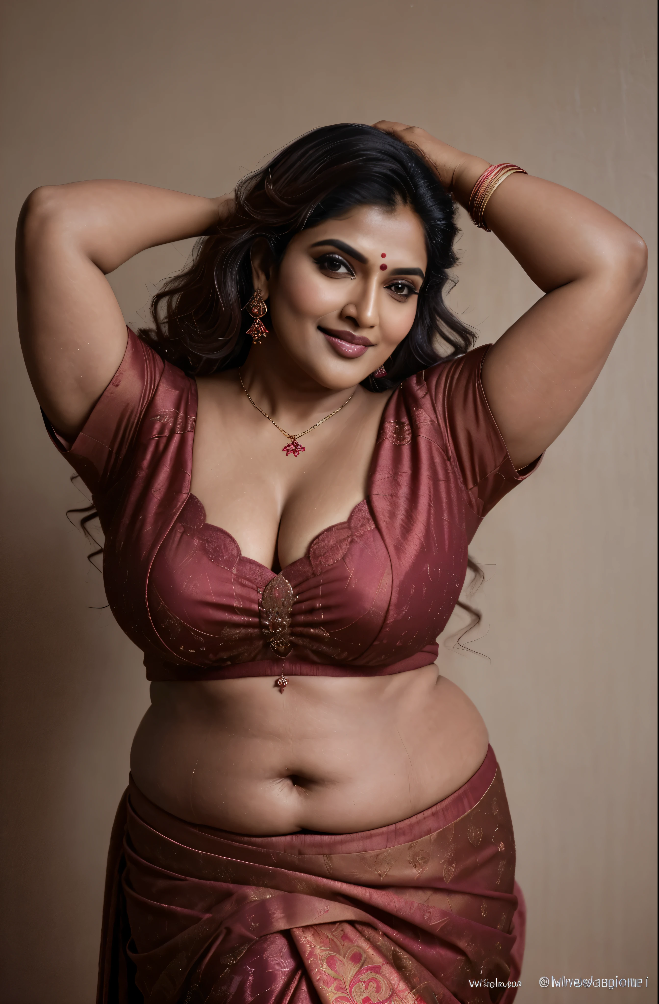 Looks like Indian Actress khushboo Sundar, actress khusbu Sundar, mallu, mallu aunty, desi aunty, full figured mature beauty, attractive figure, 48 years old, desi milf, desi aunty, a close up of a woman in a red dress on a runway, inspired by Avigdor Arikha, sleek!!!, indian super model, wavy hair combed to one side, actress, by Jitish Kallat, smoldering, intense smoldering, fashion, an angel, print ready, with a dramatic looking, inspired by Sudip Roy, tense look