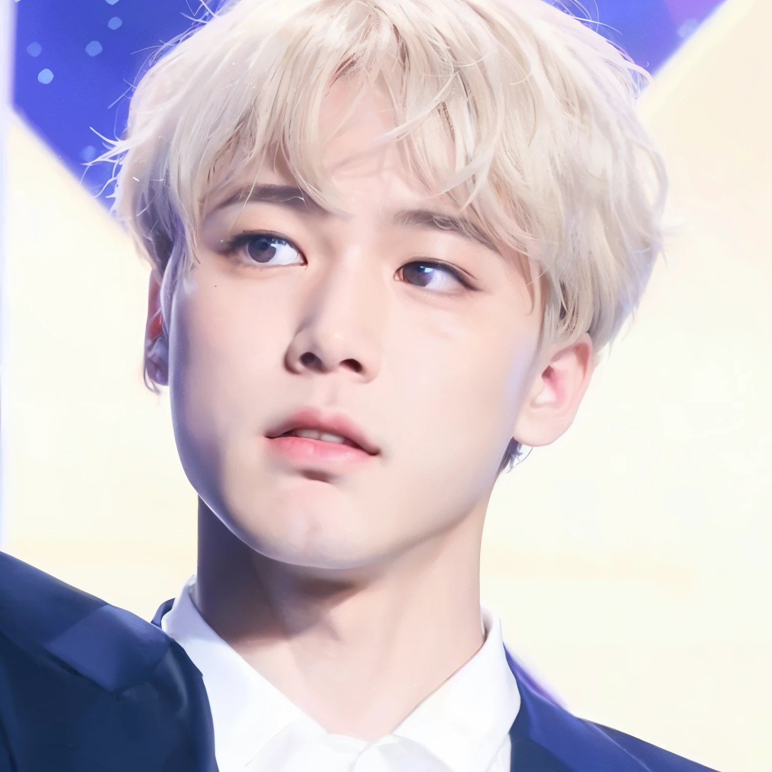 un primer plano de una persona con traje y corbata, Jimin\los labios carnosos, Jimin\his right eyelid is swollen, accurate Jimin face, park Jimin, Jimin, Jimin\'s grecian nose, yoongi de pelo negro, pale korean adorable face, sus ojos parecen sabios, lindos ojos redondos e inclinados, Kpop idol portrait, hyung tae, Jung Jaehyun