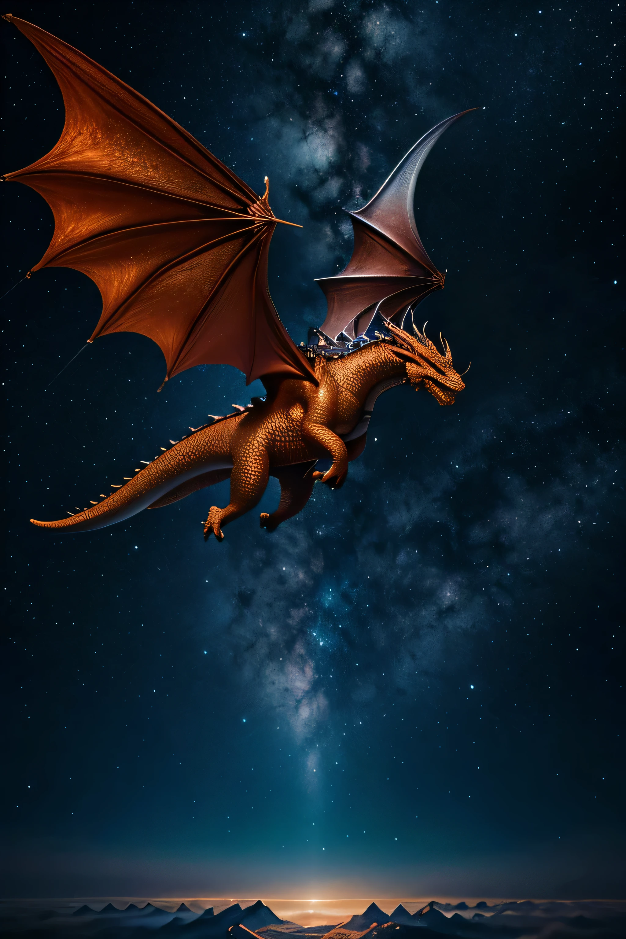 Dragon, Flying in the starry sky, surrealismo, 8K, Super detalhe, High definition