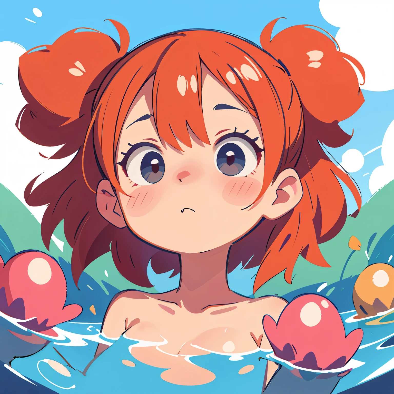 (ultra detailed,ultra high res,detailed background),((2D)),((flat color)),((colorful)),((floating colorful water)),1girl,solo,looking at viewer,BREAK, nude