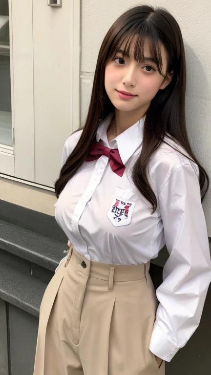 Cute beautiful Iful Girl,Japanese,uniform,18-year-old,white shirt,big bulging chest,neat woman