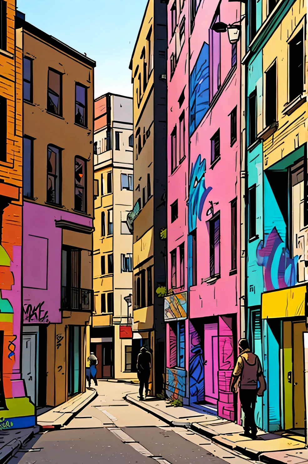  page from a a comic book magazine with many plots, a comic book style, street style teens paint graffiti on the walls of the old city, street style teens hide from the police, (street style teens:1.2055), (graffiti:1.455), (a comic:1.3), A high resolution, High detail