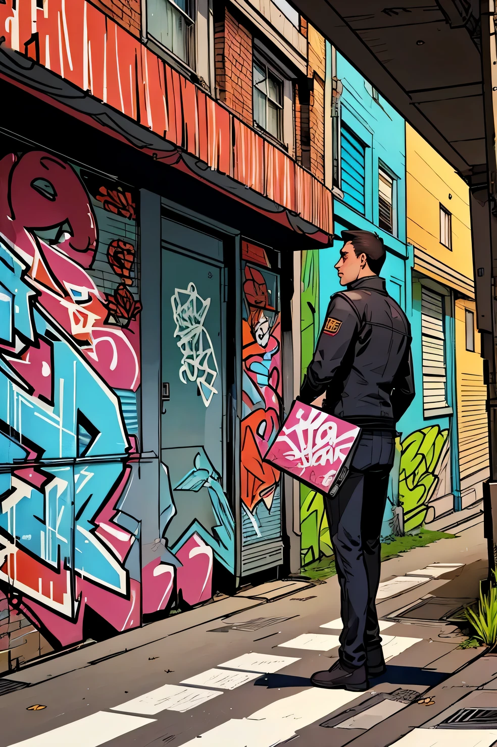  page from a a comic book magazine with many plots, a comic book style, street style teens paint graffiti on the walls of the old city, street style teens hide from the police, (street style teens:1.2055), (graffiti:1.455), (a comic:1.3), A high resolution, High detail