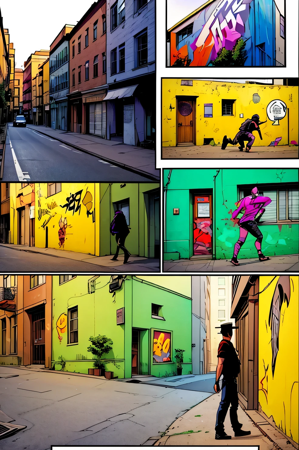 graffiti plot on a brick wall, graffiti Iron Man flies towards the viewer, graffiti style, graffiti painting