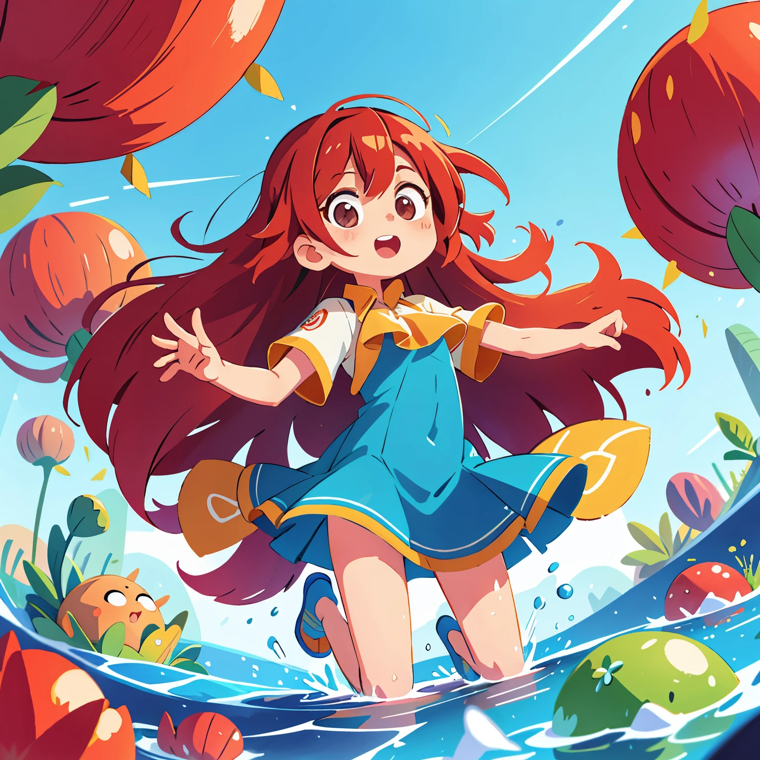 (ultra detailed,ultra high res,detailed background),((2D)),((flat color)),((colorful)),((floating colorful water)),1girl,solo,looking at viewer,BREAK,