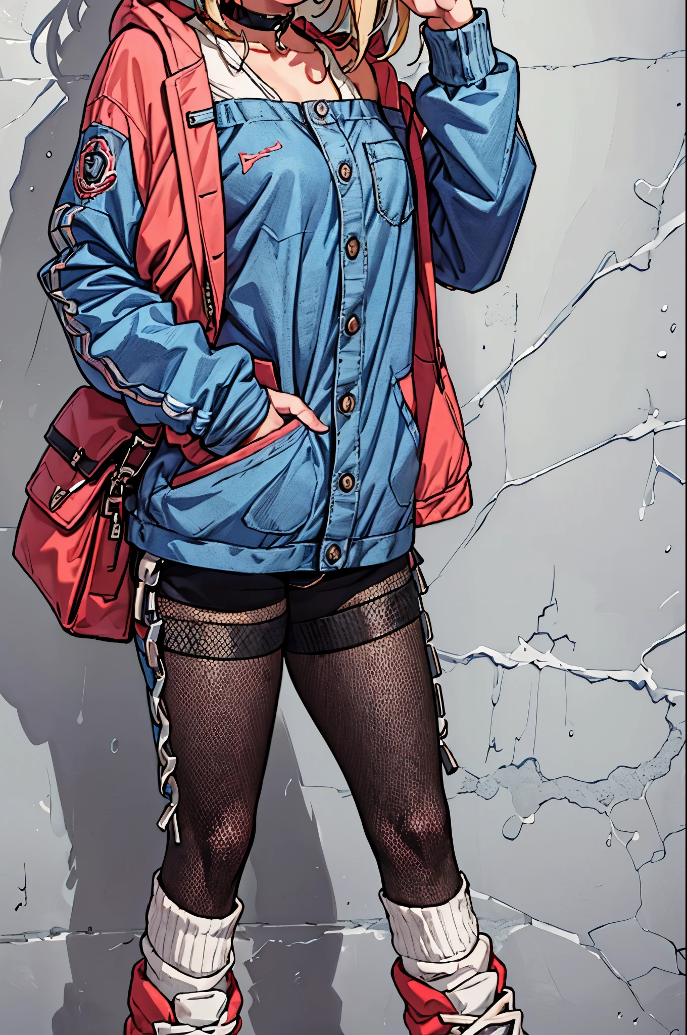 best quality,ultra-detailed,((background:inside the room1,8)),((full body)),((one boy)),((sissy boys)),((fem boy)),((trap)),((bulge)),((hugging own legs)),black-choker,((blonde short hair)),((man’s face)),((dress up as a woman)),((blush)),((flustred)),((poor chest)),((flat chest)),(hooded jacket),(off-shoulder tops),(black-mesh-tops),(denim shorts),(short-length-leggings),(leggings-in black),(white loose socks),(sneakers),((having a shoulder-bag)),vibrant colors,soft lighting,