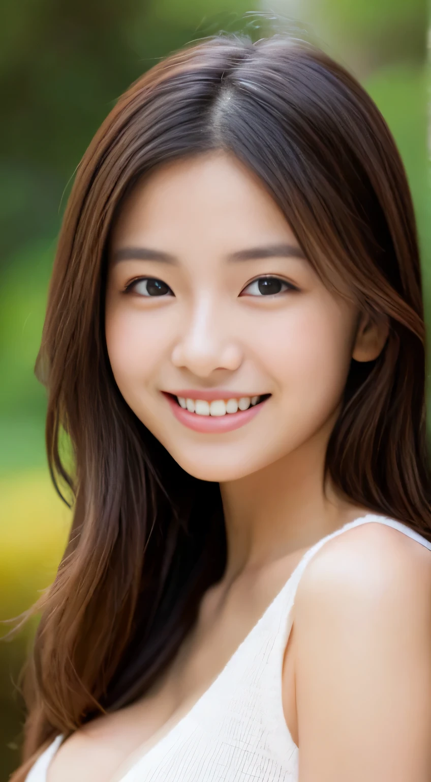 Japanese ),((beautiful girl)),cleavage,An expression that imagines something pleasant:1.2,(perfect body beauty:1.2),((perfect body)),(shy smile),beautiful teeth,
