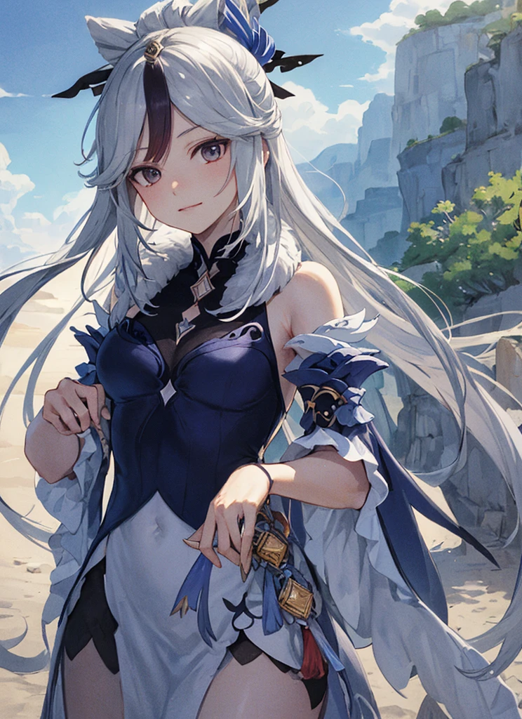 Genshin, condensed light, cliff edge, Looking into the distance,