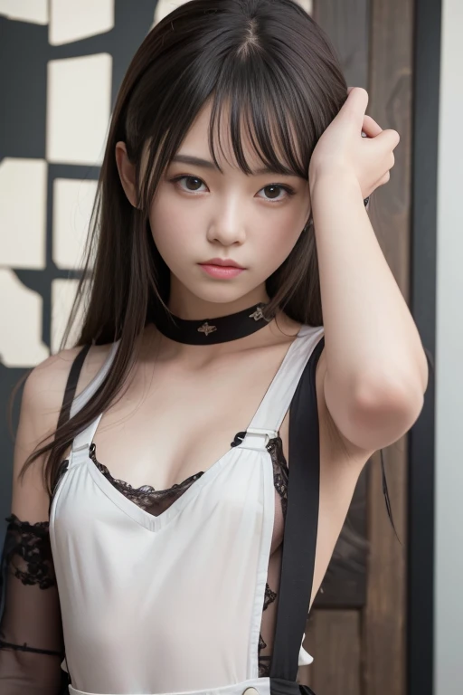 (High resolution:1.3), (16k, Photorealistic, Raw photo, Best image quality: 1.4), Japanese, (One Girl), Beautiful Face, (A vivid face), (Brown hair、Long Hair:1.3、bangs:1.2), (Brown Eyes 1.3), Beautiful Hairstyles, Realistic eyes, Beautifully detailed eyes, (Realistic Skin), Beautiful skins, attractive, 超A high resolution, Surreal, High detail, Golden Ratio, Highly detailed cute girl,(20-year-old), ((naked)), (bandage:1.5)