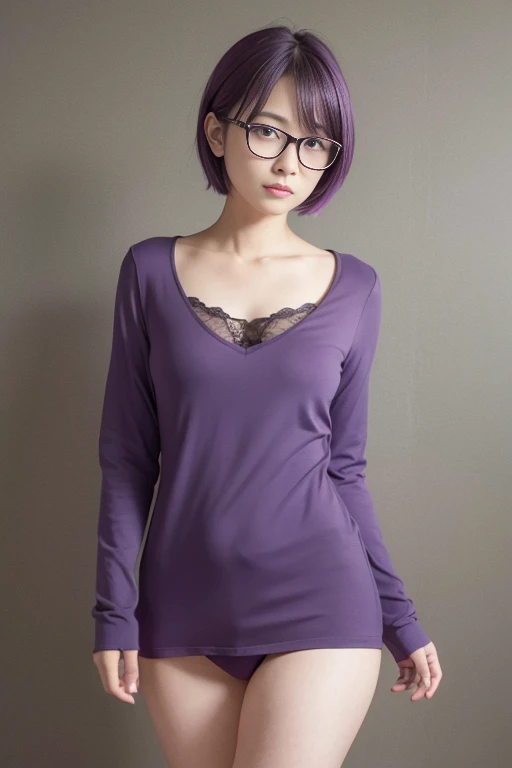1 girl, mature woman, masterpiece, spouse, goddess,short hair ,((purple hair)),Glasses