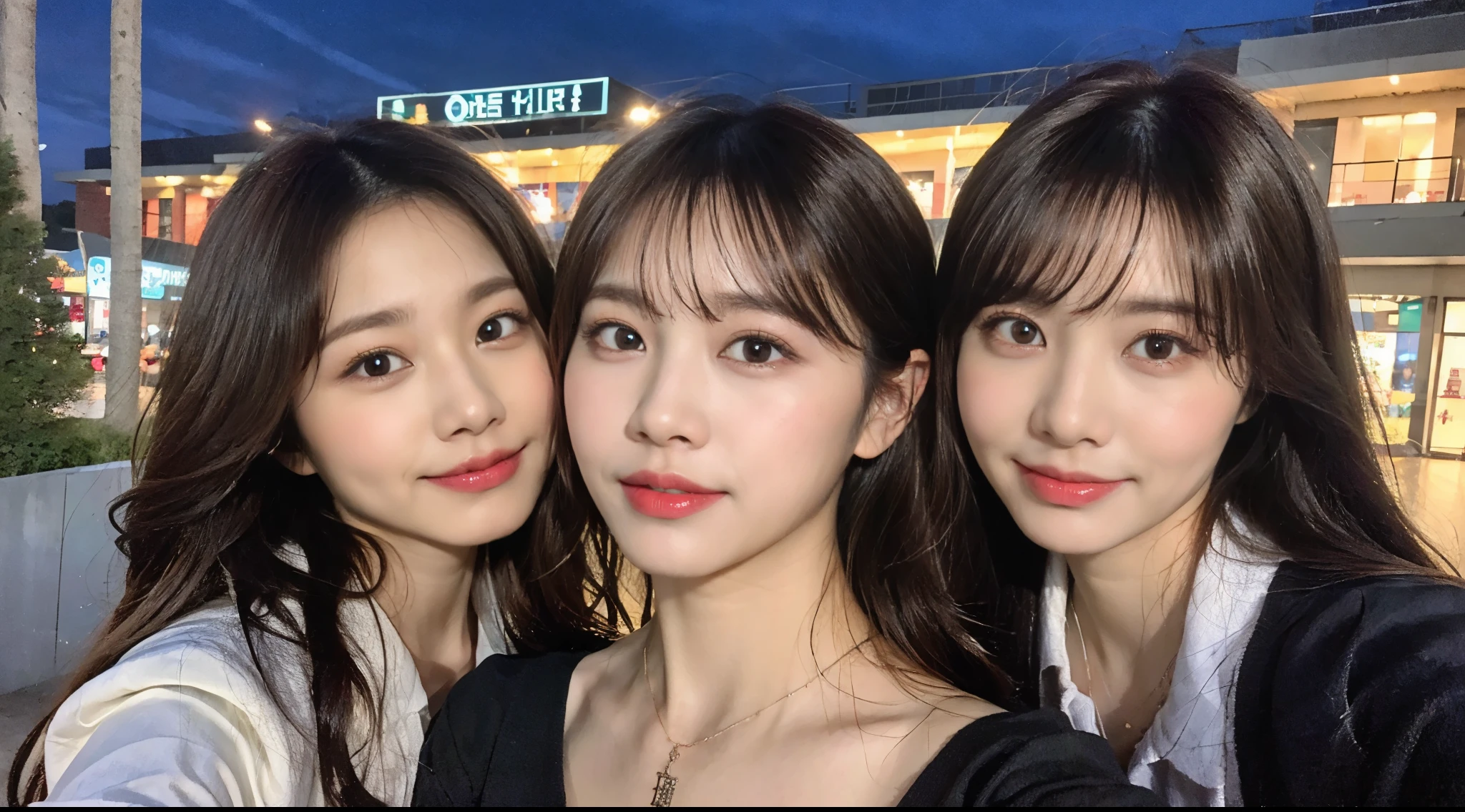 (8K,RAW photo、RAW photo、highest quality、master masterpiece:1.2)、super detailed、super resolution、(realistic:1.5)、High resolution RAW color photos、professional photos、（A very beautiful and detailed tree-lined street at night 1:1.37）((beautiful moonlit night))、full moon、very detailed and beautiful、Super high quality、High school girl in sailor suit、（swollen cheeks）detailed uniform、Each face has its own characteristics、different facial patterns、color々hairstyle、夜風になびく茶colorの髪、Her hair is swinging and sexy、Highly detailed beautiful girl、（pink eyeshadow）、red tie、swollen face、pouting、puffy face、he looks at me with his face puffed up.、burikko、But the pose