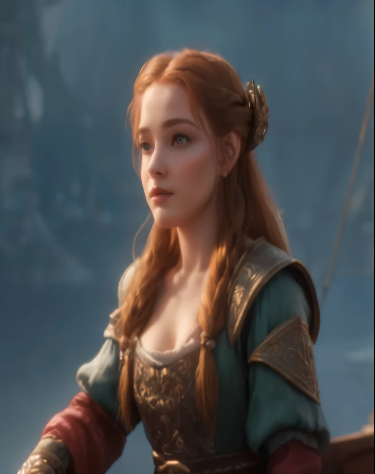 a close up of a woman in a dress on a boat, portrait of princess merida, fantasy style 8 k octane render, 8k portrait render, 4 k detail fantasy, portrait of an elf queen, elf princess, 8k high quality detailed art, beautiful character painting, aloy, princess portrait, 4k highly detailed digital art, realistic fantasy render