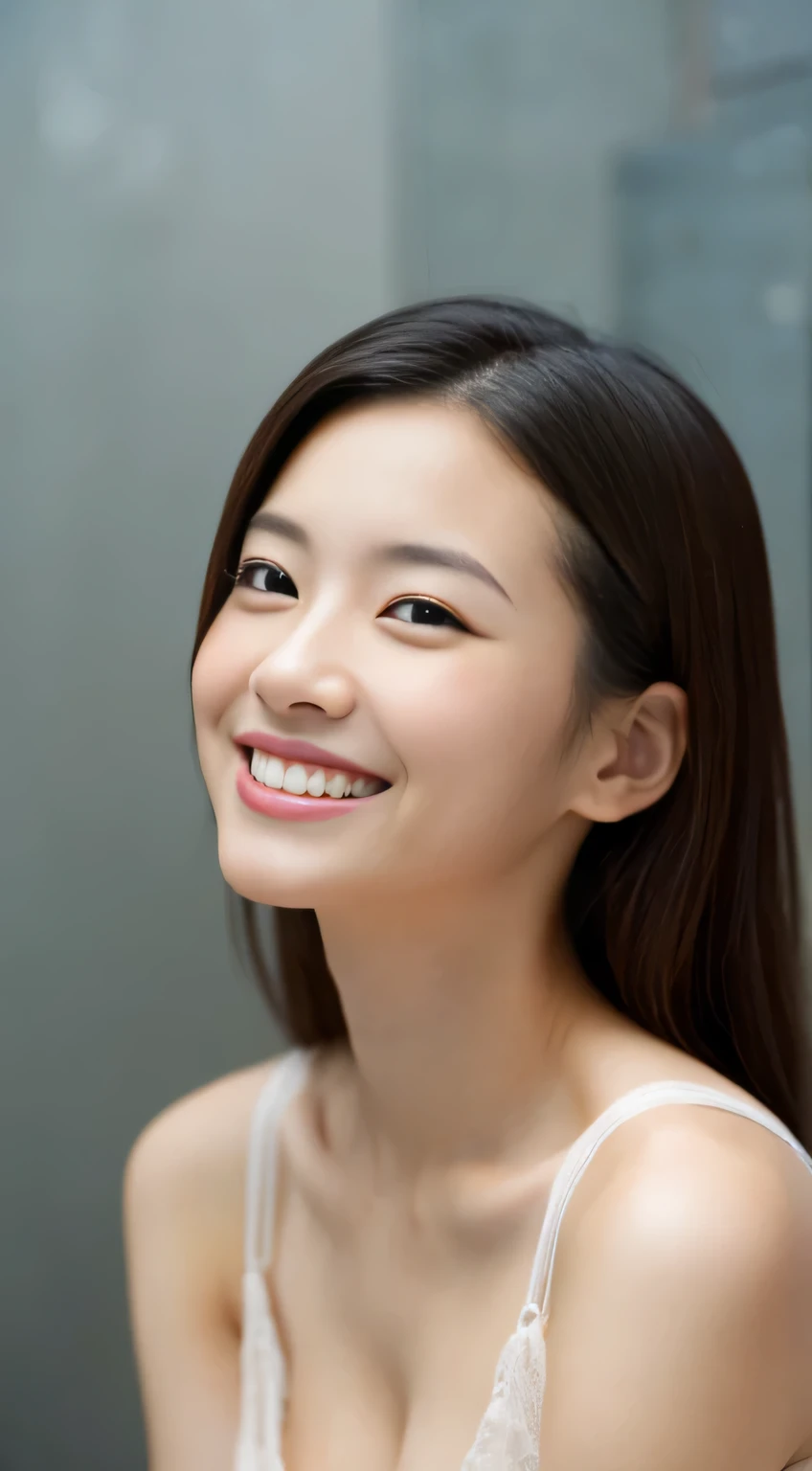 Japanese ),((beautiful girl)),cleavage,An expression that imagines something pleasant:1.2,(perfect body beauty:1.2),((perfect body)),(shy smile),beautiful teeth,