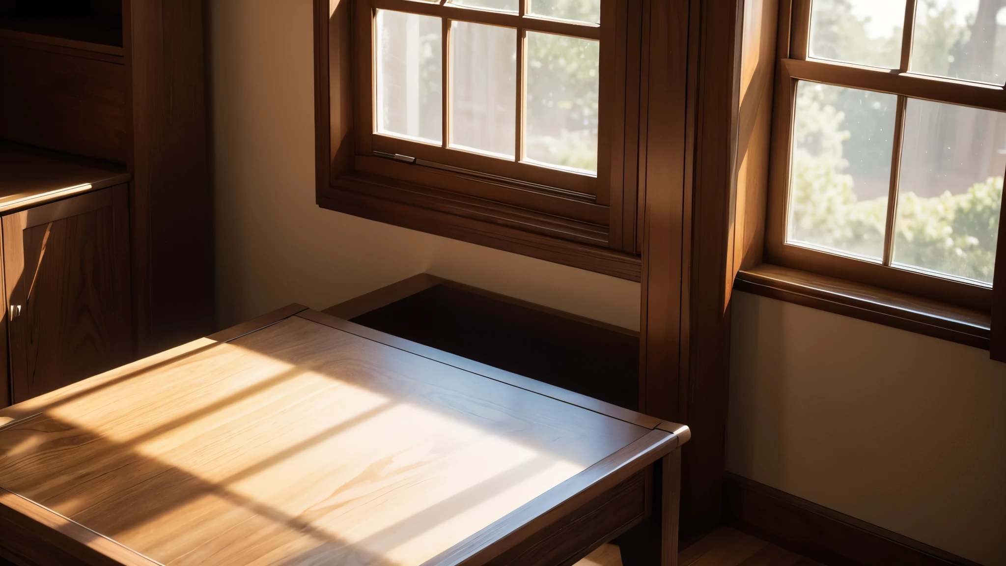 black walnut desk,soft light indoors,Natural light,HD pixels,Enlarge close-up,Telephoto lens