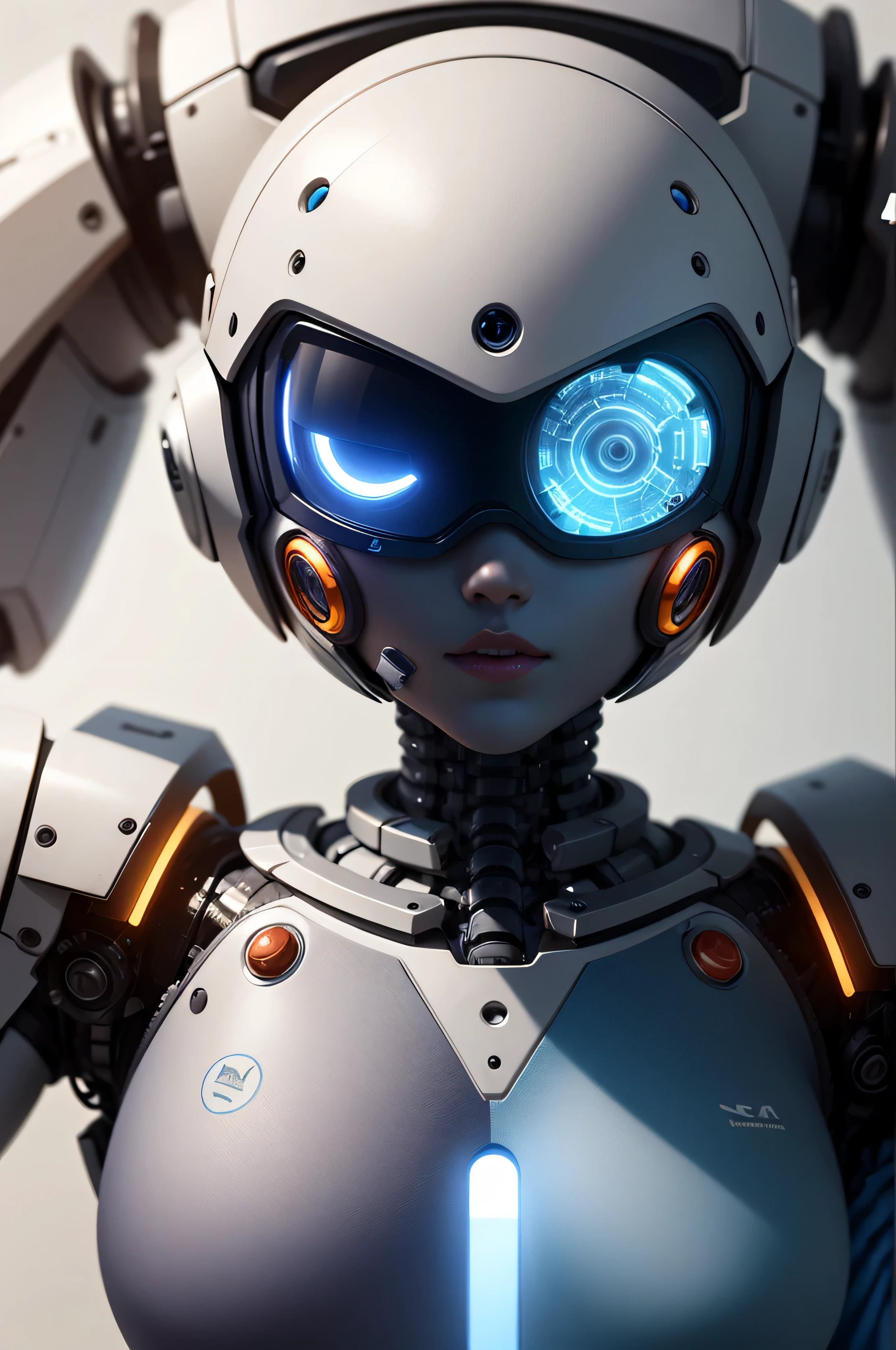 Develop an image of an ultra-realistic robot that displays a futuristic aesthetic and an abundance of technology. This robot should incorporate visual elements that symbolize integration with major social networks such as Instagram and Facebook. Make sure the robot has an impressive, modern look, with meticulous details that emphasize its technological sophistication. Be inspired by advanced concepts of artificial intelligence and robotics, creating a visual representation that conveys a sense of innovation and connection to the digital world. The image should perfectly reflect the idea of a contemporary robot, establishing a harmonious relationship between high technology and interaction with social networks, as if this robot were the perfect ambassador of the technological revolution and the world of social media. Integrate the distinctive symbols of Facebook, Instagram and WhatsApp elegantly into the robot image. For example, the Facebook logo can be embedded as a holographic screen on your head, the Instagram logo can be styled as a hologram projected on your palm, and the WhatsApp symbol can be integrated as a pulsating notification light on your chest.