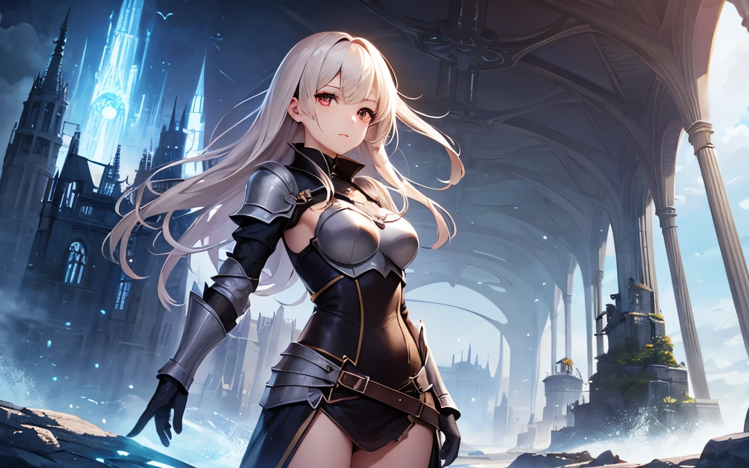 High quality、８ｋ、beautiful girl、female hero、fantasy world、bright background、rich in nature、Woman in Armor、cool atmosphere、