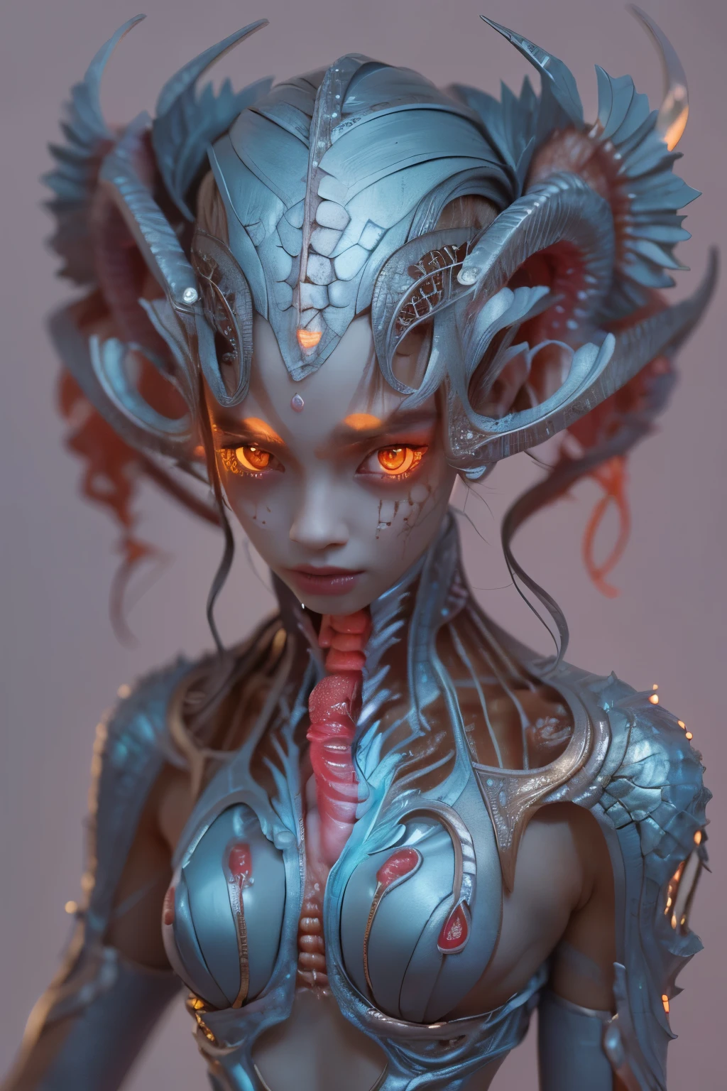 (A female Alien:1.2), Beautiful face,  ((There is a female genital-like organ in the middle of her forehead:1.8)), seduces, red eyes, Full body like, A sexy, alien, No humans, an alien, cells are fused, (Lots of blue tentacles), (blue skin:1.3), extraterrestrial, cell, bio image, charming, Best Quality, 8K,4K_quality, high_Definition,Dramatic Lighting, masutepiece:1.5,cinematic quality, detail up, (Intricate details:1.2), high resolution, High Definition, drawing faithfully, (Thick eyebrows:1.2), (a little large scarlet eyes:1.6), Beautiful eyes with fine symmetry, (Highly detailed face and eyes:1.2), (High-resolution red-eye:1.4), Intimate face, (Super detailed skin quality feeling:1.4), Perfect Anatomy,  (Beautiful toned body:1.5),  (Moist skin:1.2), No makeup, (dark circles:1.1), long canines